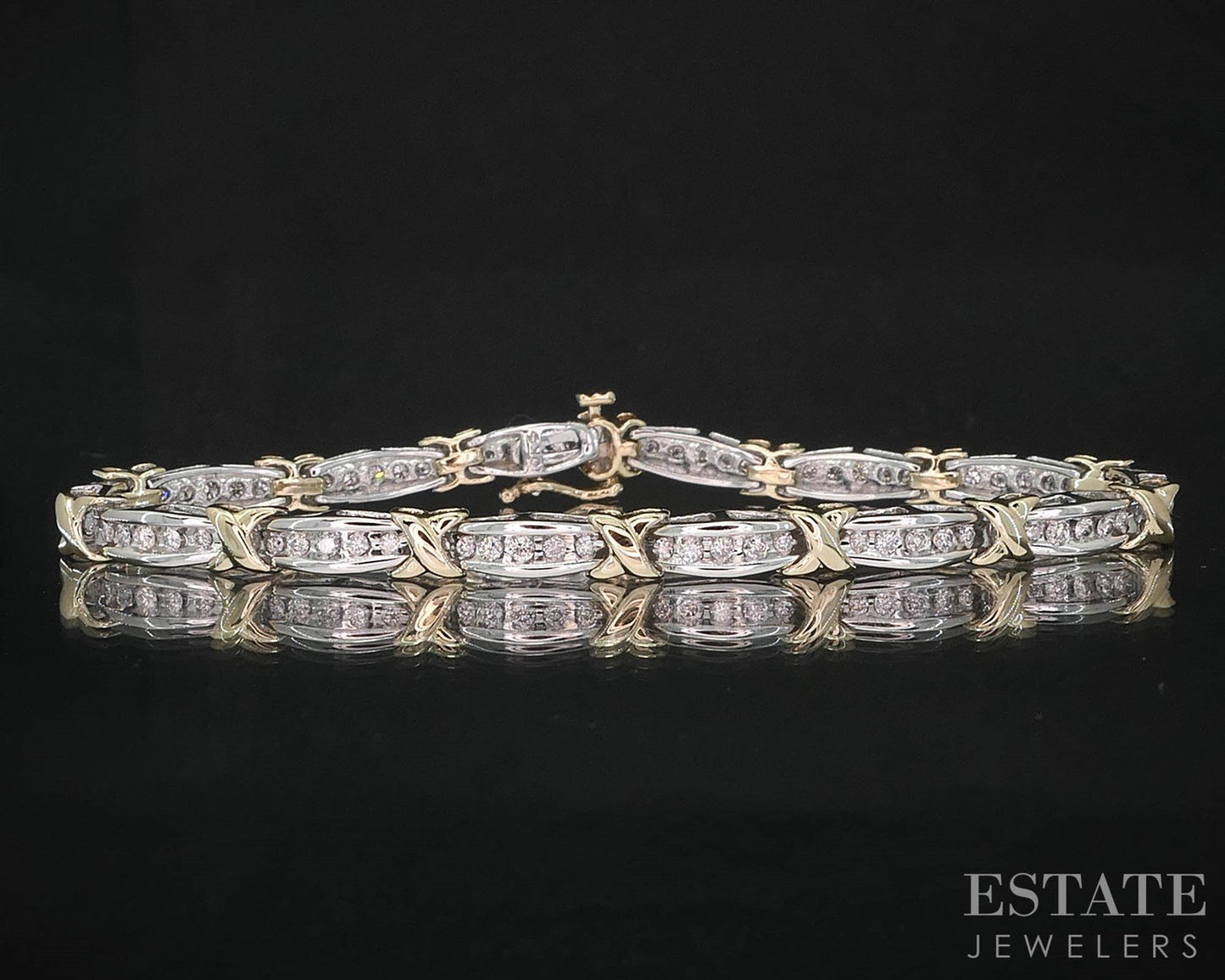 10k Two Tone Gold Natural .70ctw Diamond Tennis Bracelet 11.2g 7.25"L i19690b
