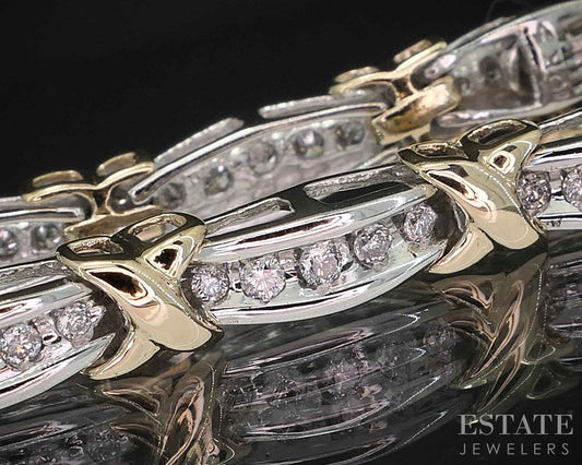 10k Two Tone Gold Natural .70ctw Diamond Tennis Bracelet 11.2g 7.25"L i19690b