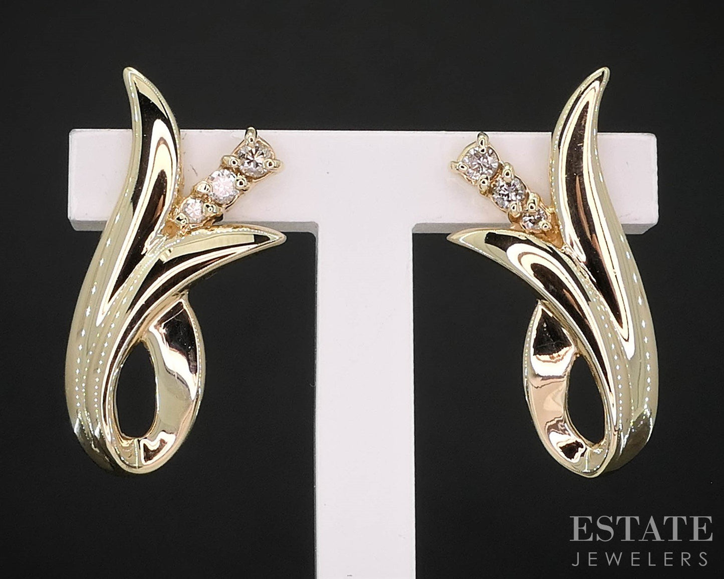 14k Yellow Gold Natural Diamond Flower Stud Ladies Earrings 3.3g i19695b