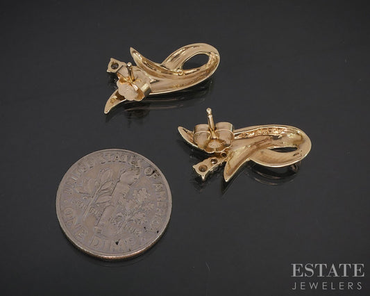 14k Yellow Gold Natural Diamond Flower Stud Ladies Earrings 3.3g i19695b