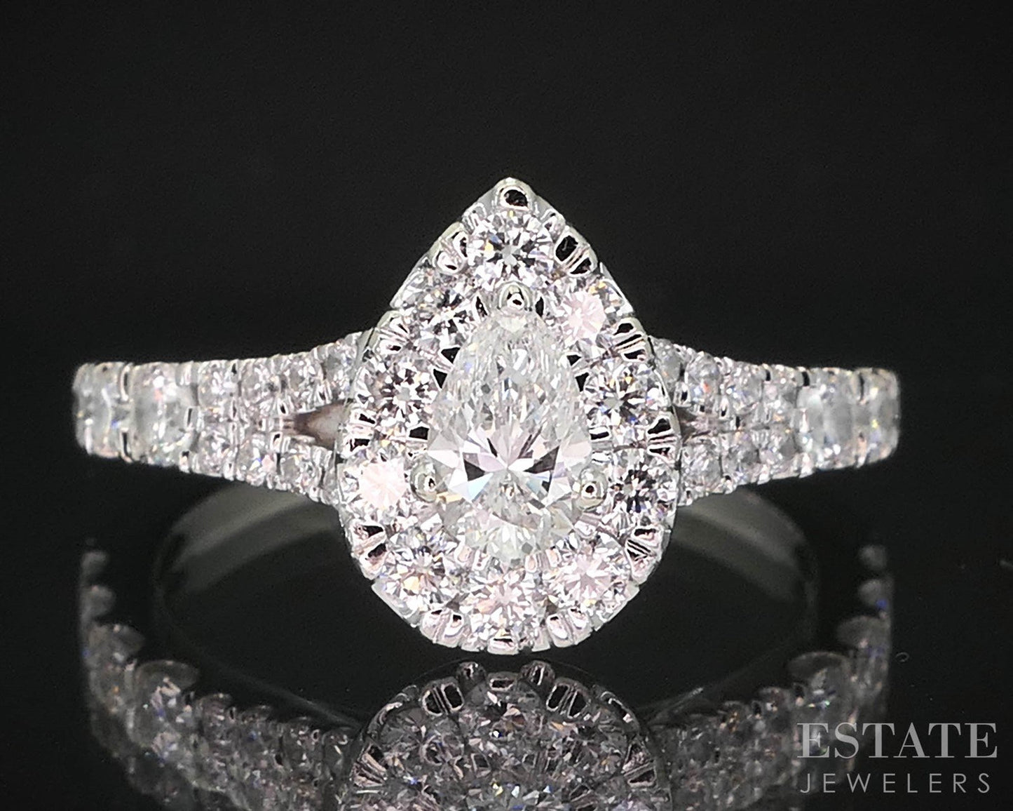 14k White Gold GSI Pear Lab Created 1ctw Diamond Engagement Ring 3.5g i19688b