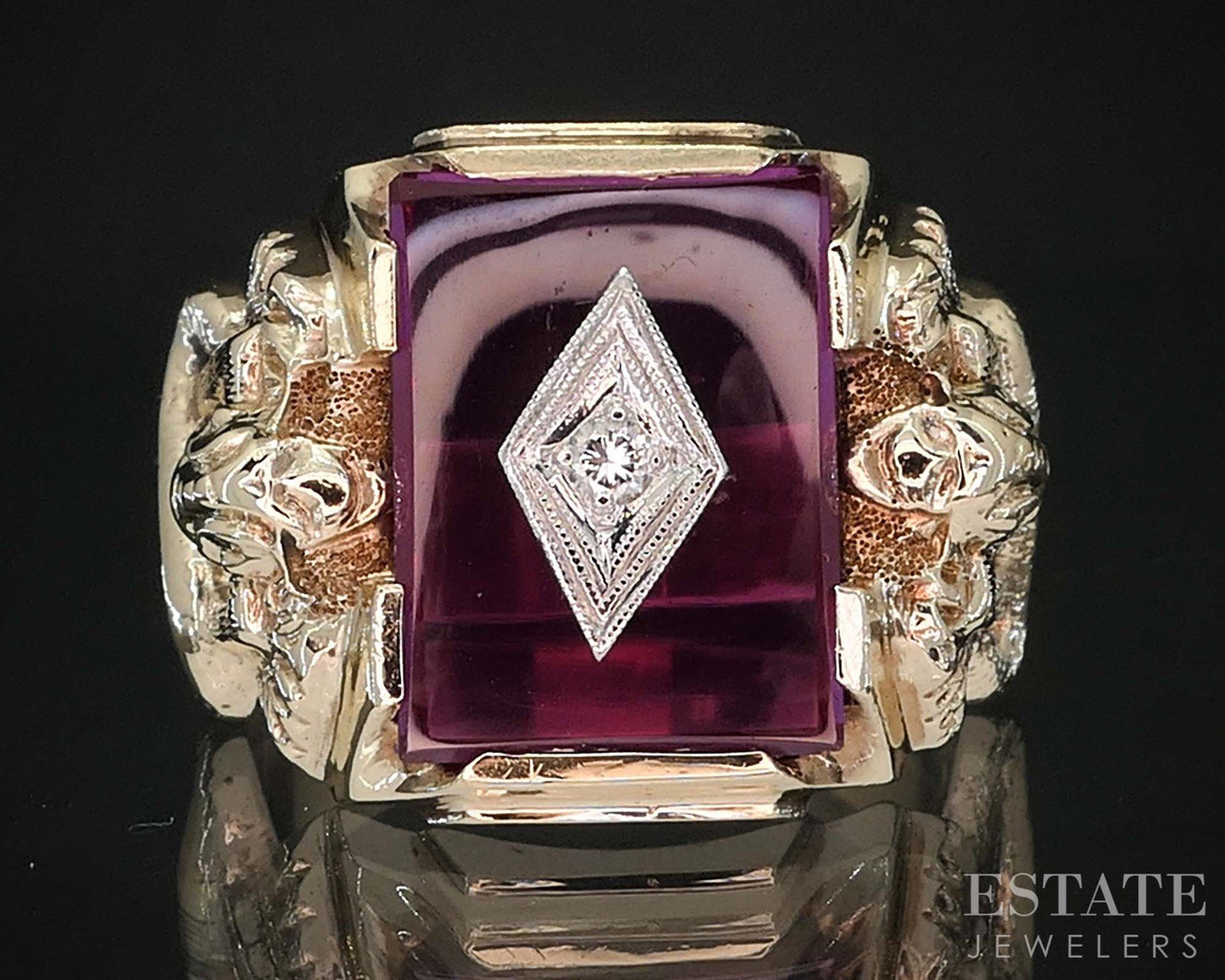 Antique 10k Yellow Gold Ruby & Diamond Cobra Large Mens Ring 11.8g i19711b