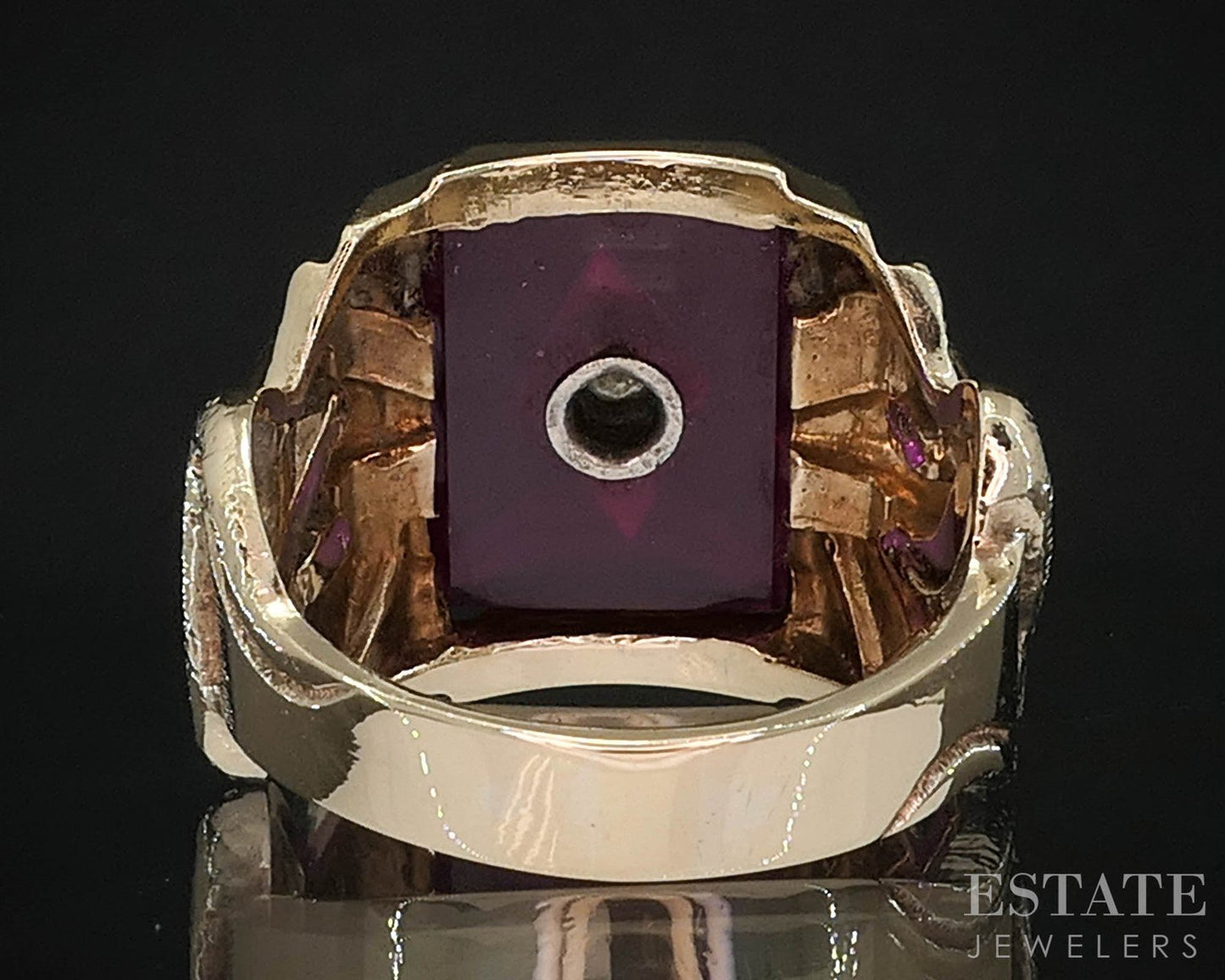 Antique 10k Yellow Gold Ruby & Diamond Cobra Large Mens Ring 11.8g i19711b