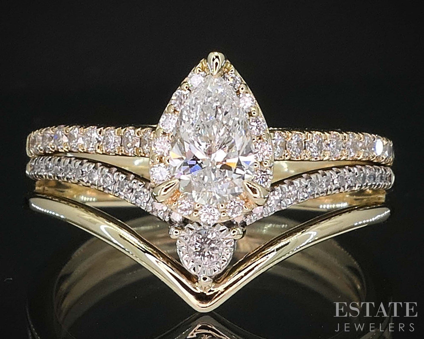 10k/14k Yellow Gold Pear Lab Created .75ctw Diamond Wedding Set 4.9g i19700b