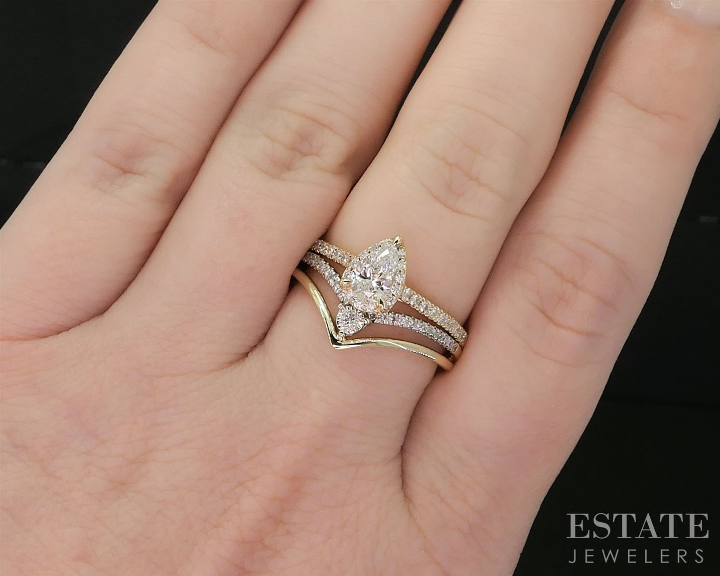 10k/14k Yellow Gold Pear Lab Created .75ctw Diamond Wedding Set 4.9g i19700b