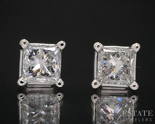 14k White Gold Princess Natural .60ctw Diamond Stud Earrings i19692b