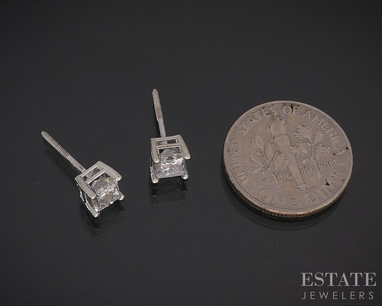 14k White Gold Princess Natural .60ctw Diamond Stud Earrings i19692b