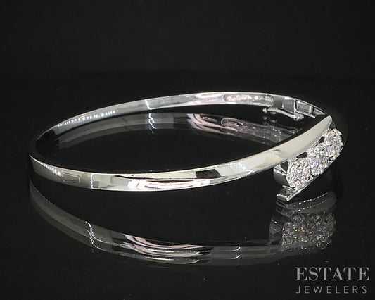 14k White Gold Round Natural .25ctw Diamond Hinged Bangle Bracelet 12.4g i19698b