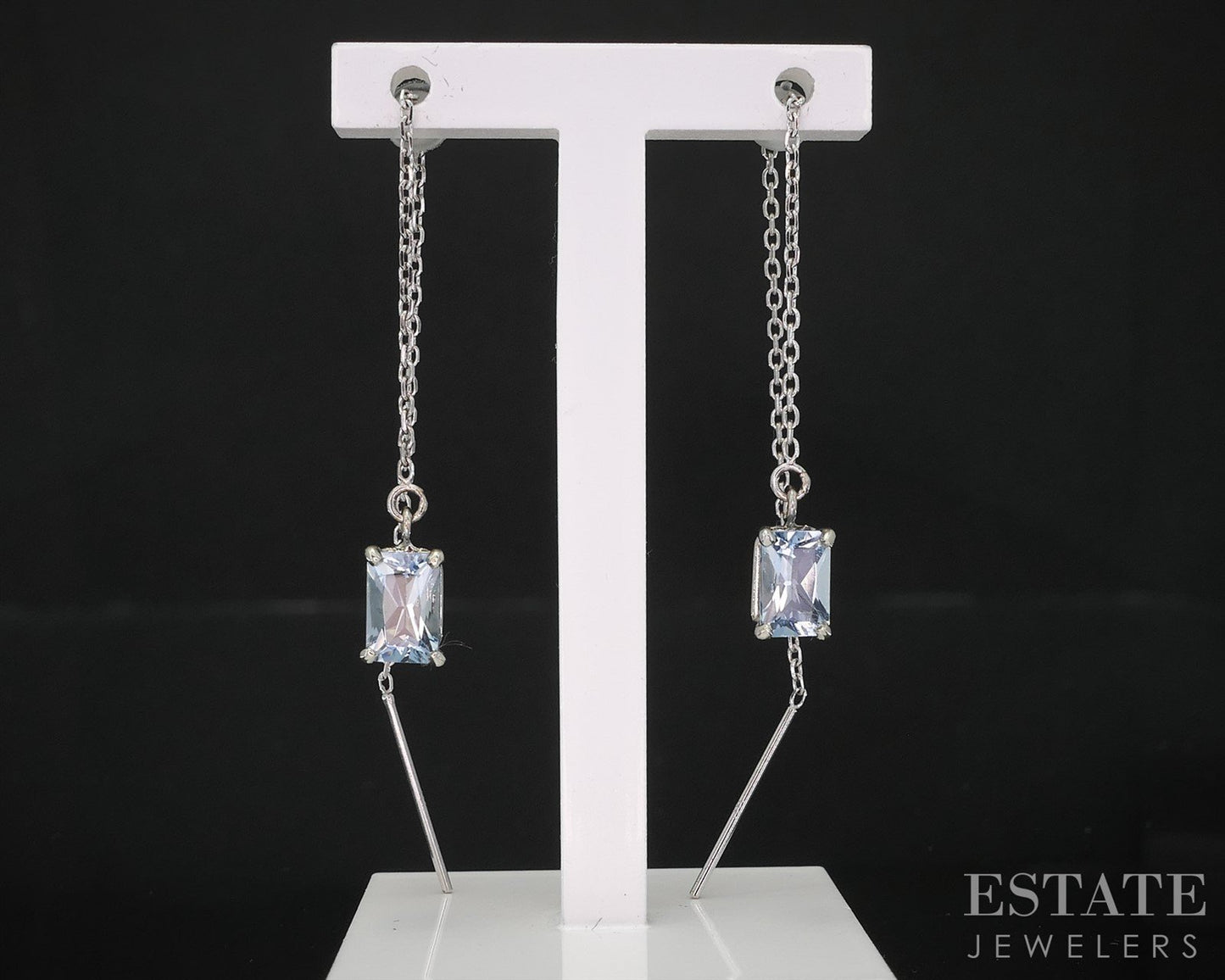 14k White Gold Natural Aquamarine Stringer Dangle Earrings 1.2g i19697b