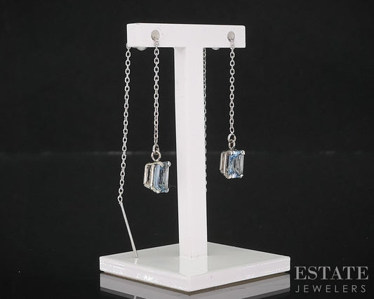 14k White Gold Natural Aquamarine Stringer Dangle Earrings 1.2g i19697b