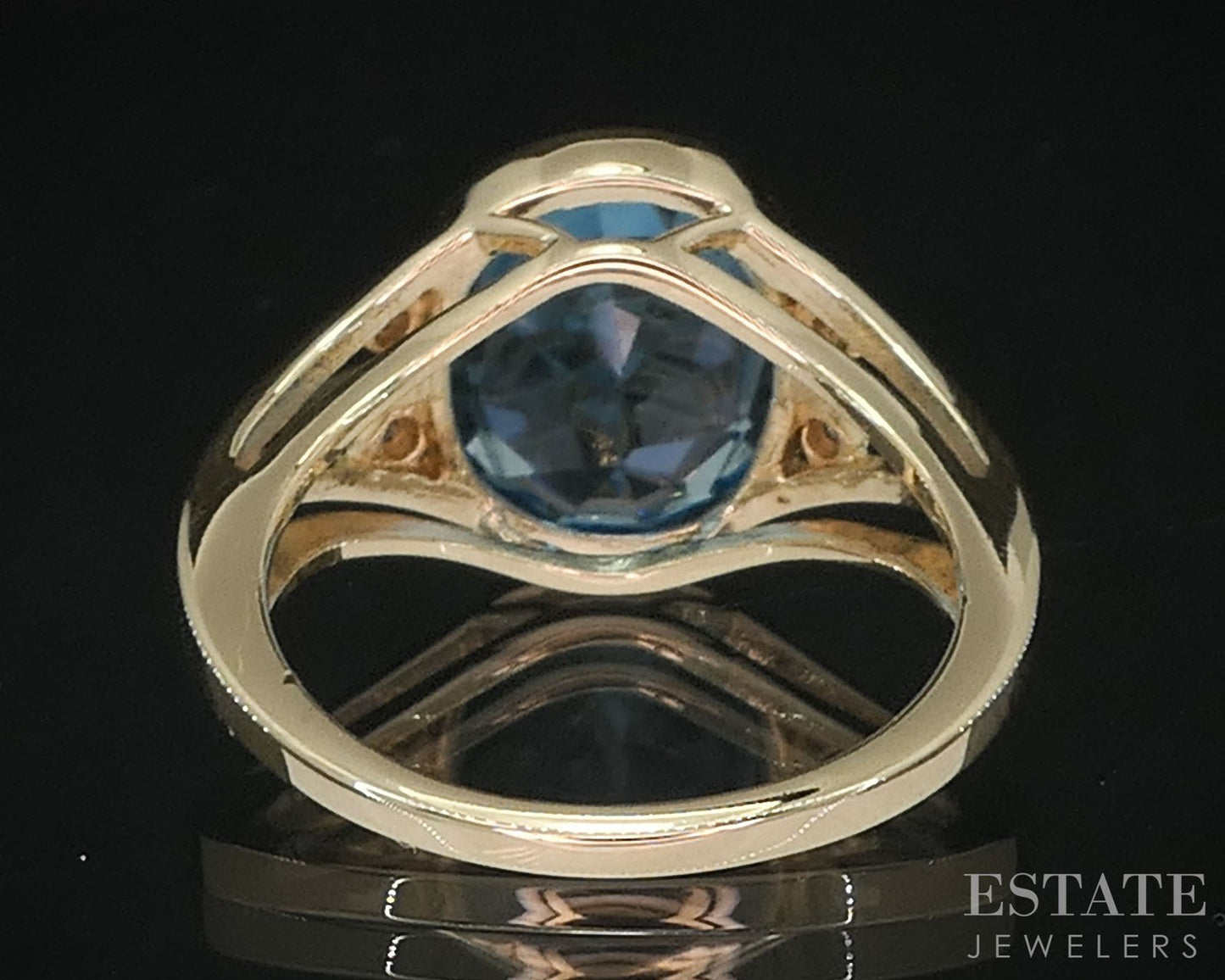 10k Yellow Gold Oval Natural Blue Topaz & Diamond Ladies Ring 4.5g i19705b