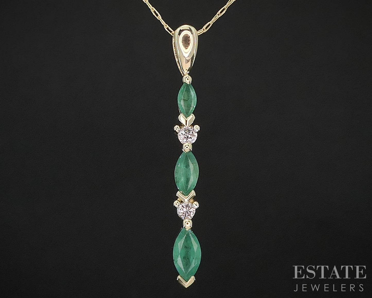 14k Yellow Gold Natural Emerald & Diamond Ladies Necklace 1.7g 20"L i19708b