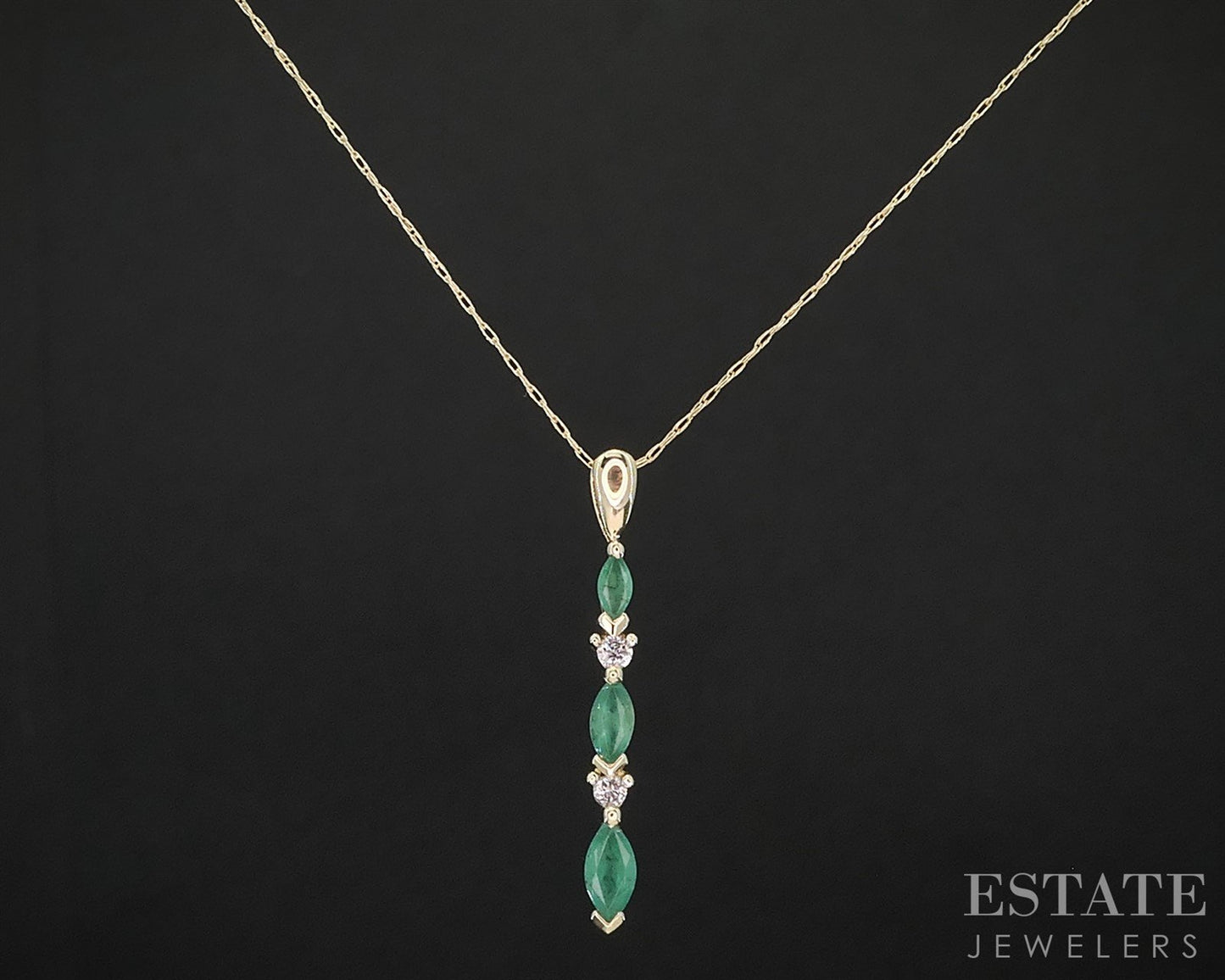 14k Yellow Gold Natural Emerald & Diamond Ladies Necklace 1.7g 20"L i19708b