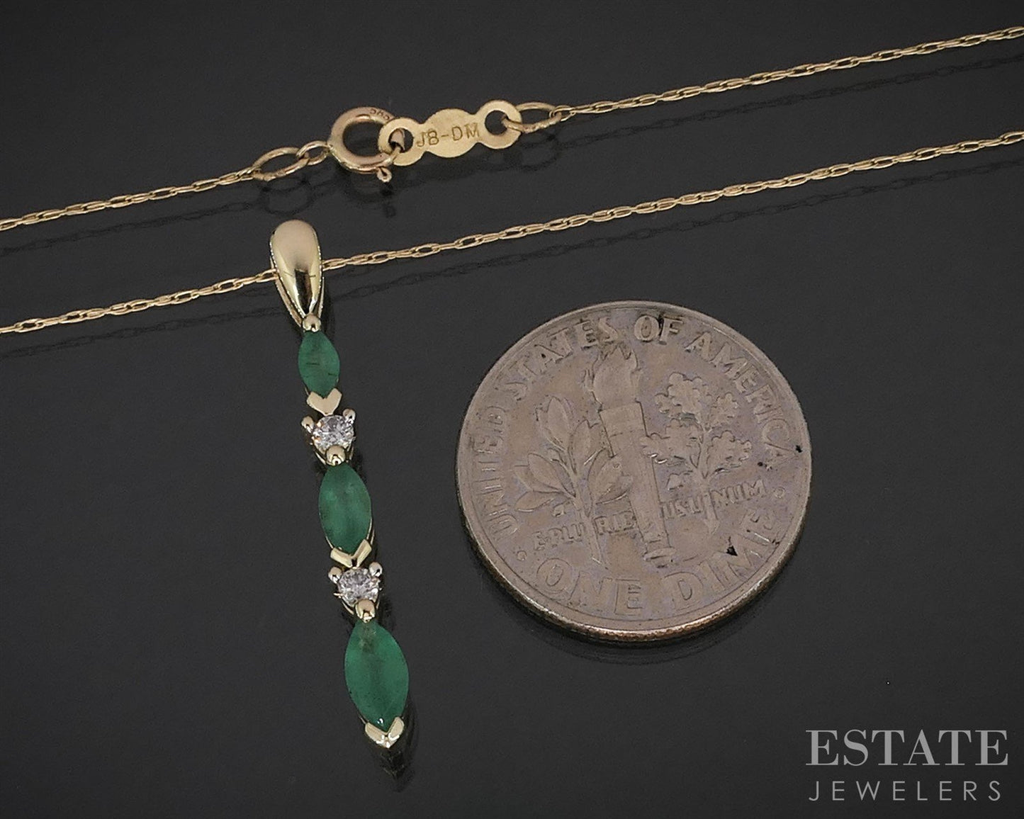 14k Yellow Gold Natural Emerald & Diamond Ladies Necklace 1.7g 20"L i19708b