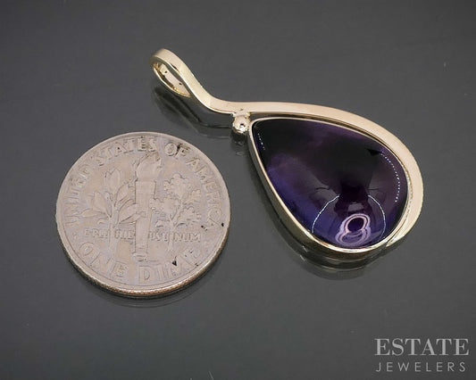 14k Yellow Gold Cabochon Pear Natural Amethyst Ladies Pendant 4.3g i19707b
