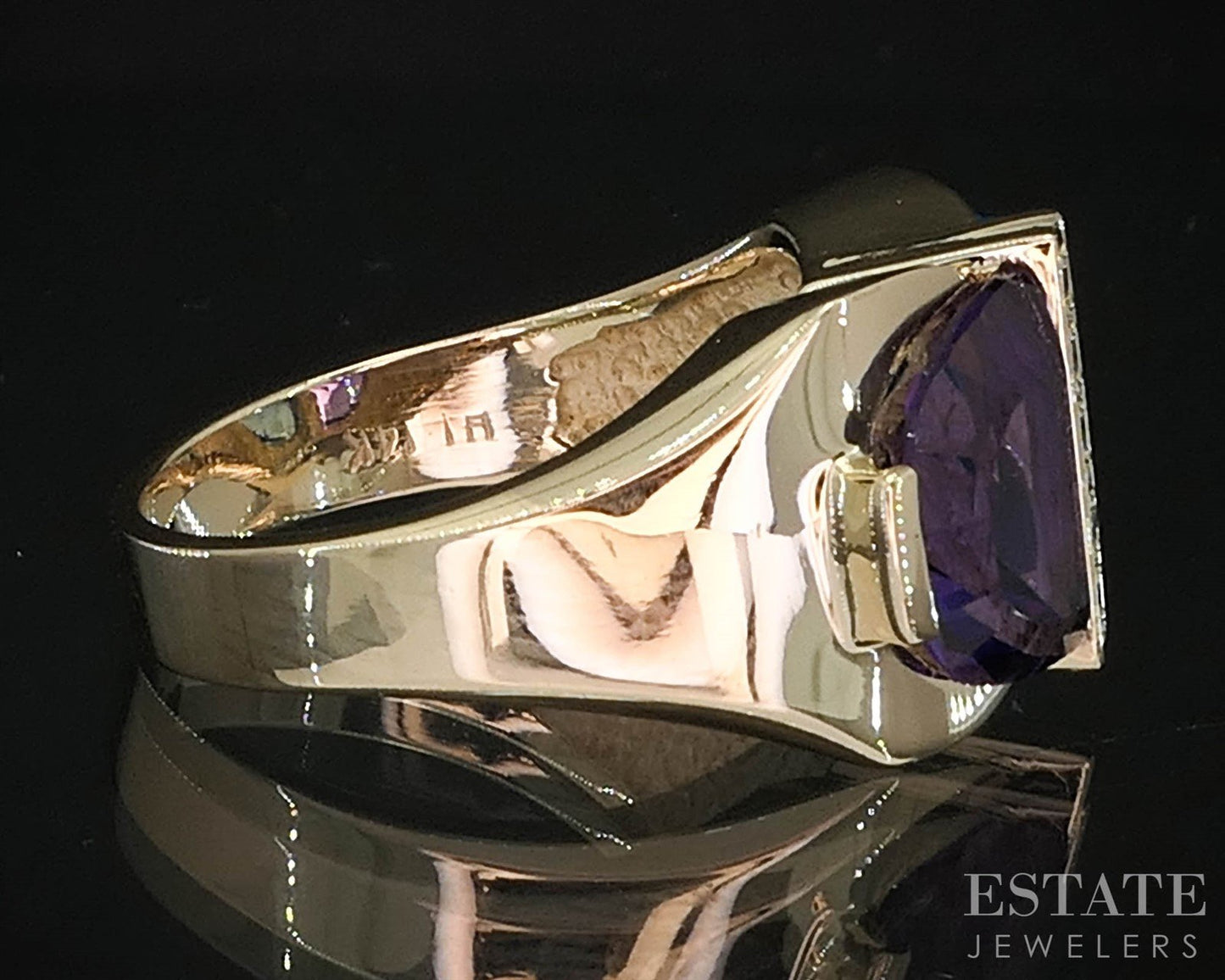 14k Yellow Gold Natural Blue Topaz Amethyst & Diamond Ring 8.1g i19704b