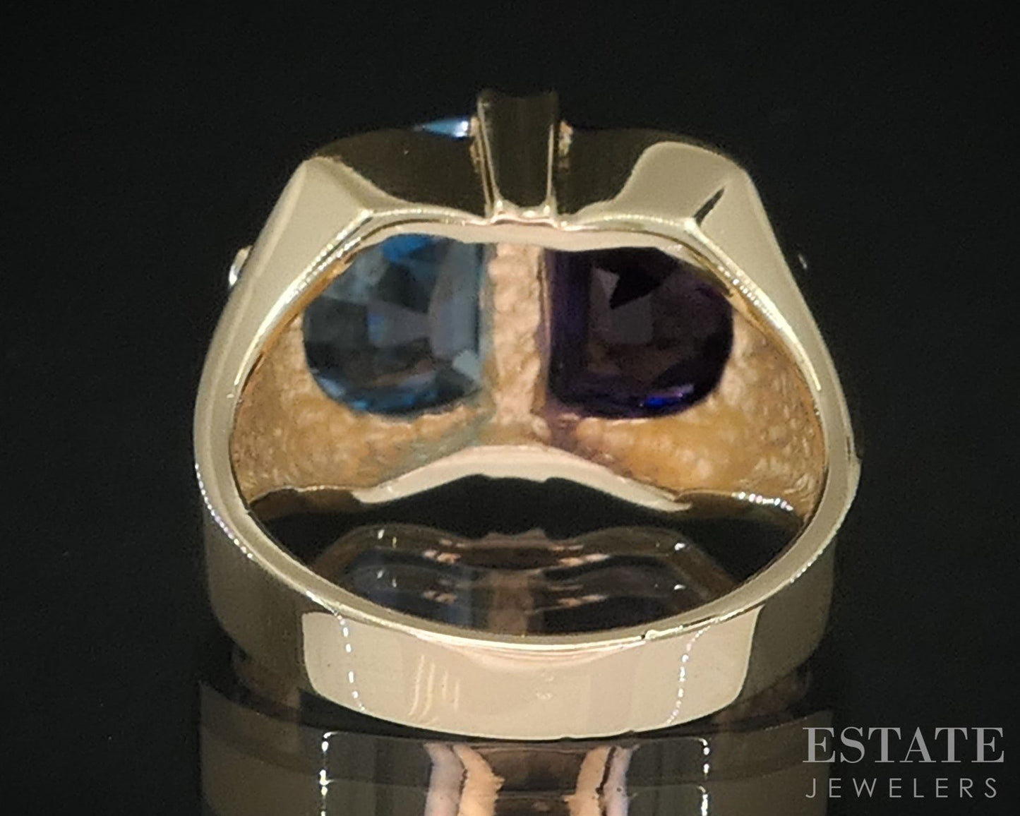 14k Yellow Gold Natural Blue Topaz Amethyst & Diamond Ring 8.1g i19704b