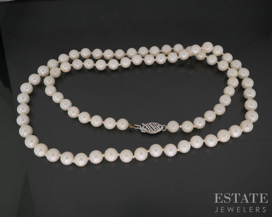14k White Gold 6.4mm Cultured Pearl Ladies Necklace 23"L i19701b