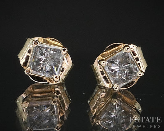 14k Yellow Gold Princess Natural .25ctw Diamond Stud Earrings i19702b