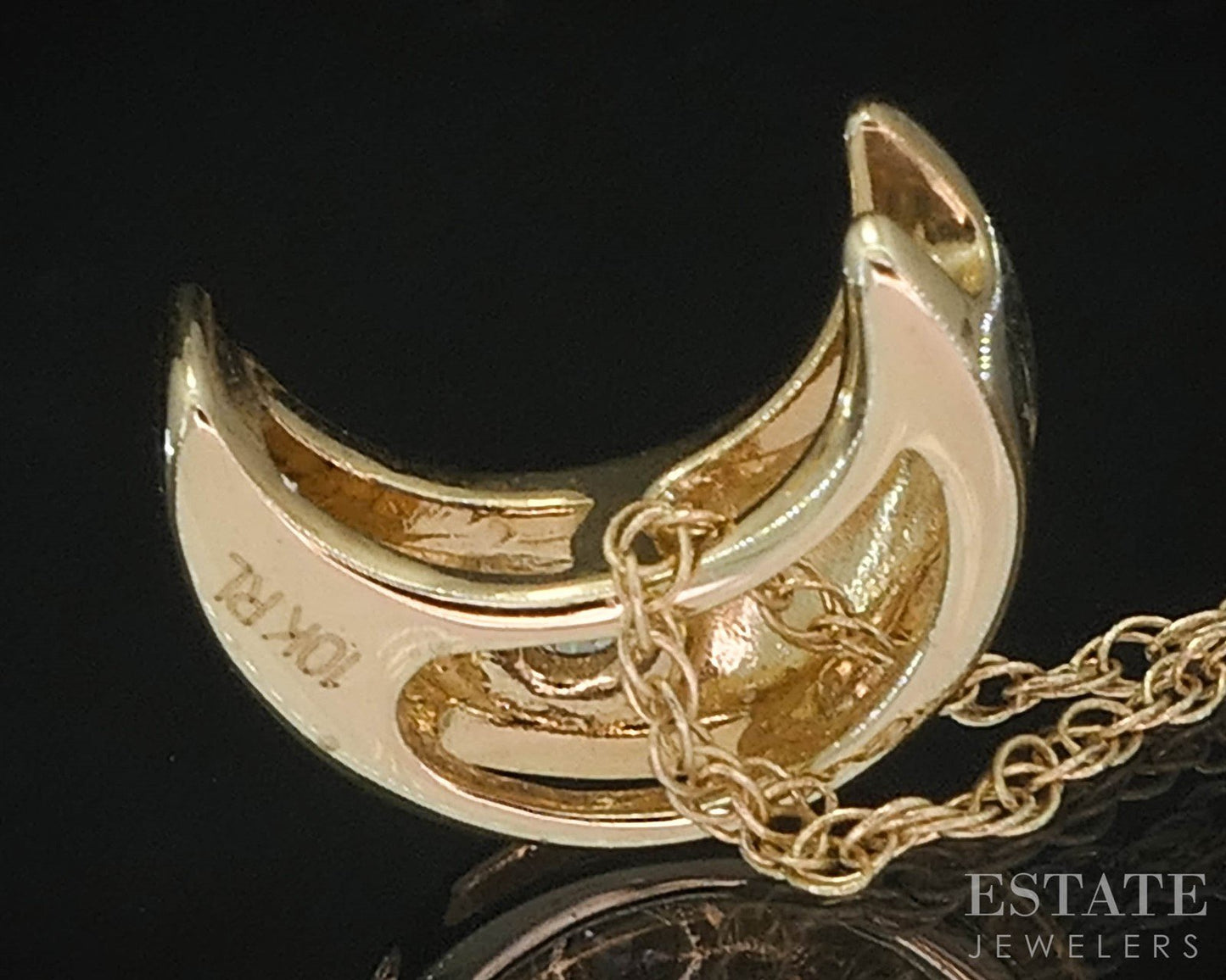 10k Yellow Gold Natural Diamond Crescent Moon Ladies Necklace 1.1g 18"L i19709b