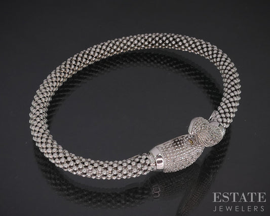 Sterling Silver Natural Yellow & White Diamond Snake Bangle Bracelet 19g i19716