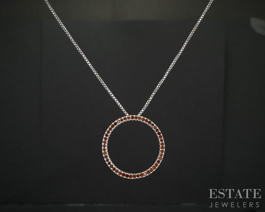 Sterling Silver Natural Orange Diamond Circle Ladies Necklace 4.3g 18"L i19731