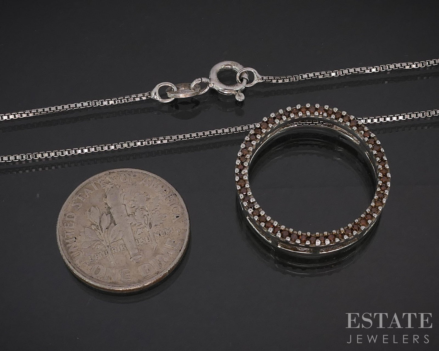Sterling Silver Natural Orange Diamond Circle Ladies Necklace 4.3g 18"L i19731