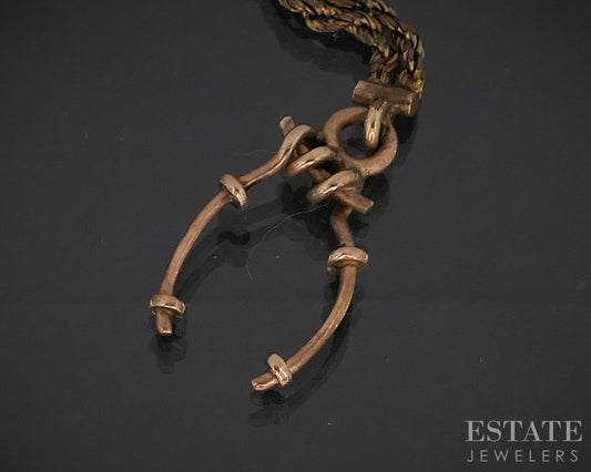 Antique Gold Filled Rope Chain Wish Bone Slide Charm Watch Fob 7.9g i19724