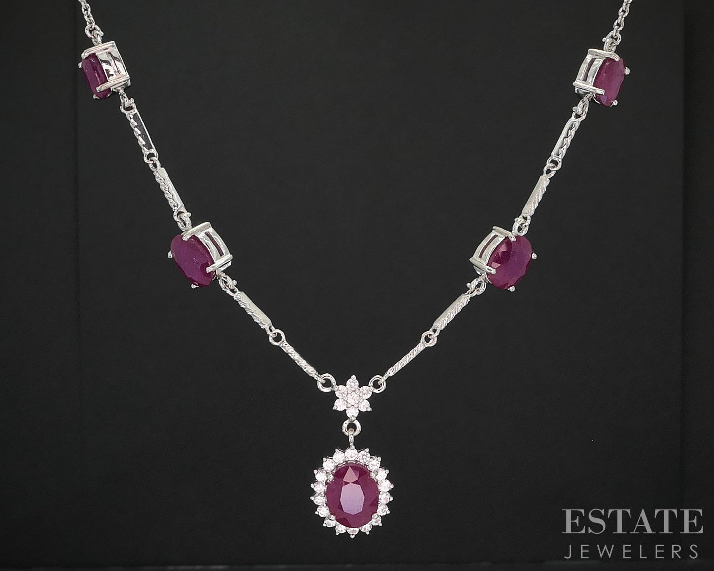 Sterling Silver Natural Ruby & White Topaz Ladies Y-Necklace 16.2g 19"L i19722