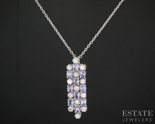 Sterling Natural Tanzanite & White Sapphire Ladies Necklace 7g 18"L i19728