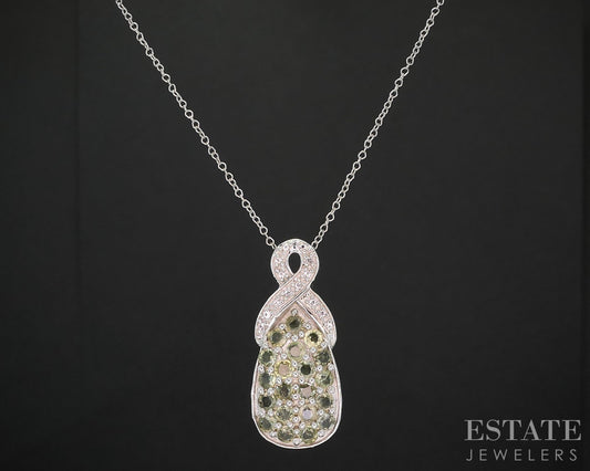 Sterling Silver Natural Green & White Sapphire Ladies Necklace 5.8g 18"L i19729