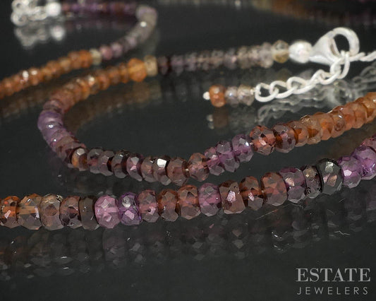 Sterling Natural Multi Colored Sapphire Beaded Bracelet & Necklace 22g i19718