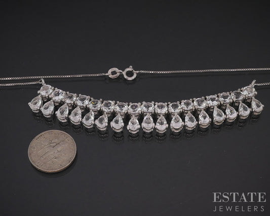 Sterling Silver Natural White Topaz Ladies Collar Necklace 15.1g 18.5"L i19727