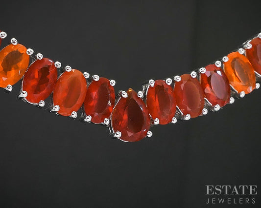 Sterling Silver Natural Mexican Fire Opal Ladies Necklace 8.6g 18"L i19725