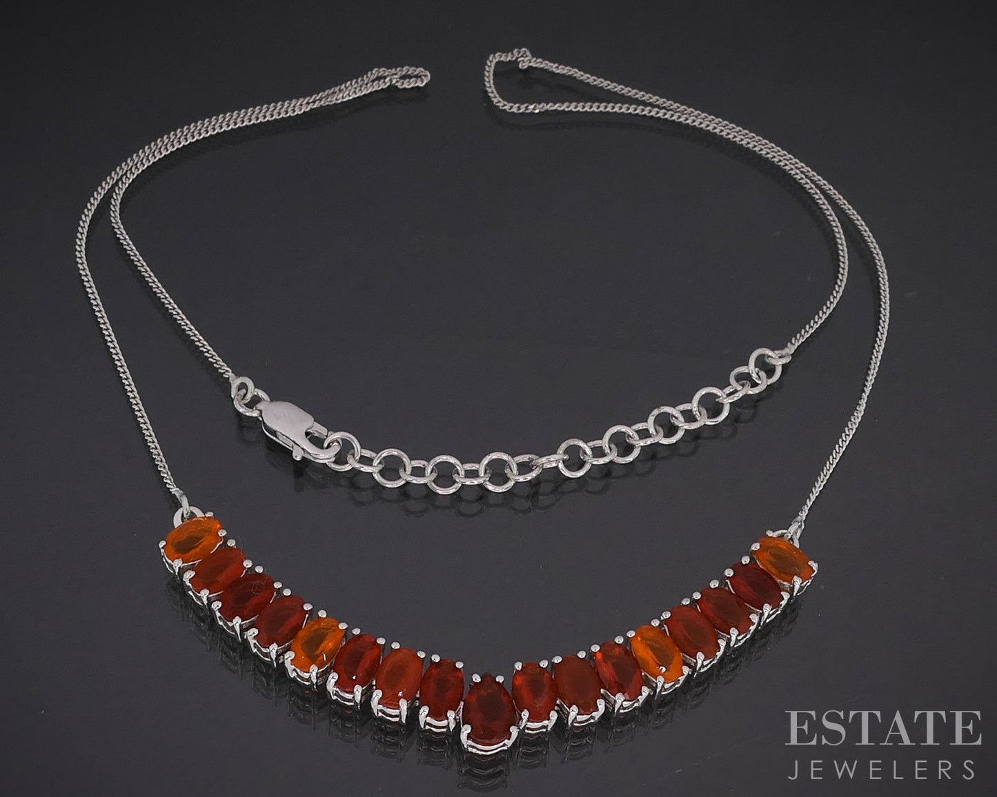 Sterling Silver Natural Mexican Fire Opal Ladies Necklace 8.6g 18"L i19725