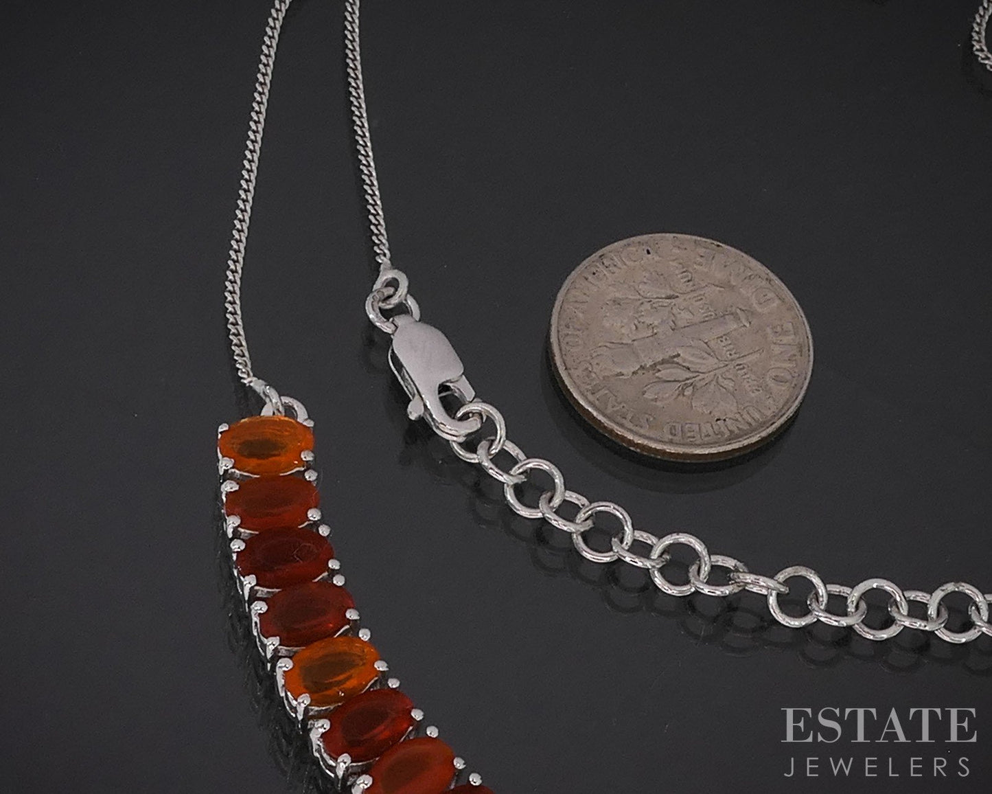Sterling Silver Natural Mexican Fire Opal Ladies Necklace 8.6g 18"L i19725