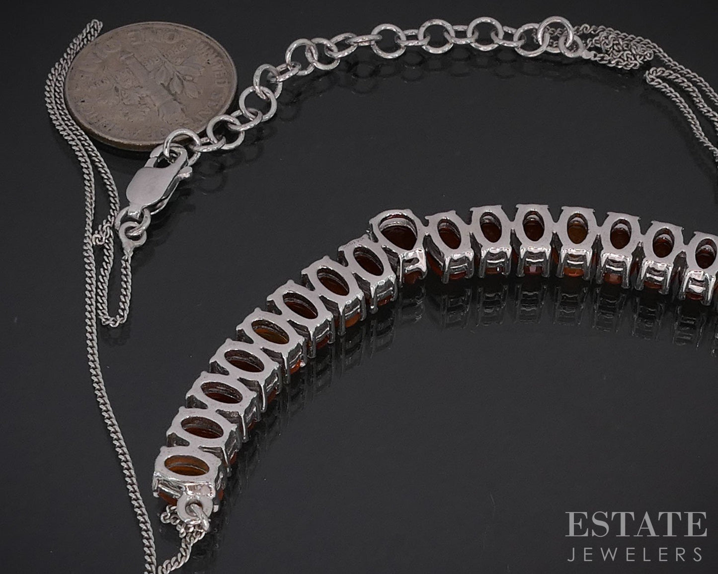 Sterling Silver Natural Mexican Fire Opal Ladies Necklace 8.6g 18"L i19725