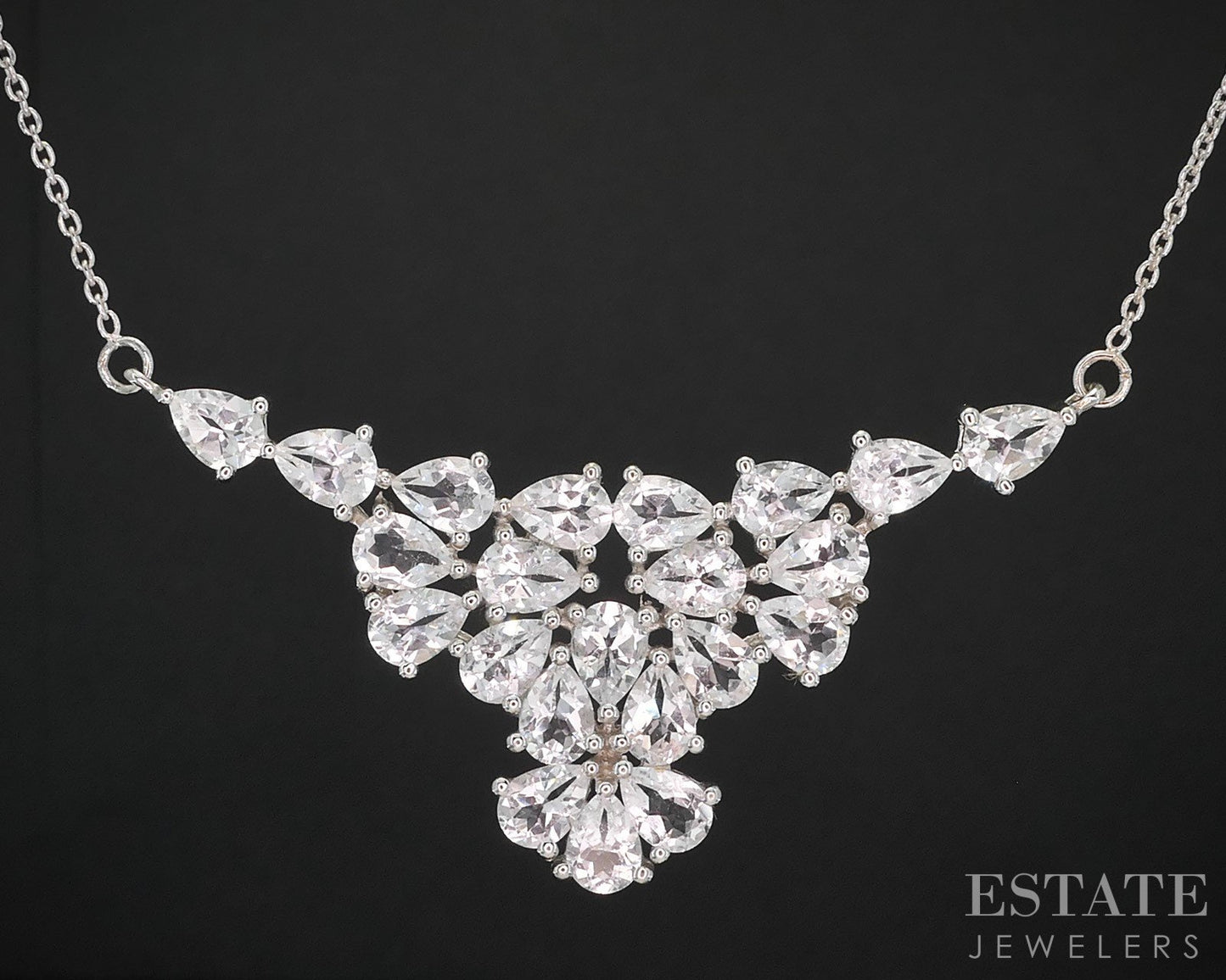 Sterling Silver Natural White Topaz Ladies Collar Necklace 13.5g 18"L i19719