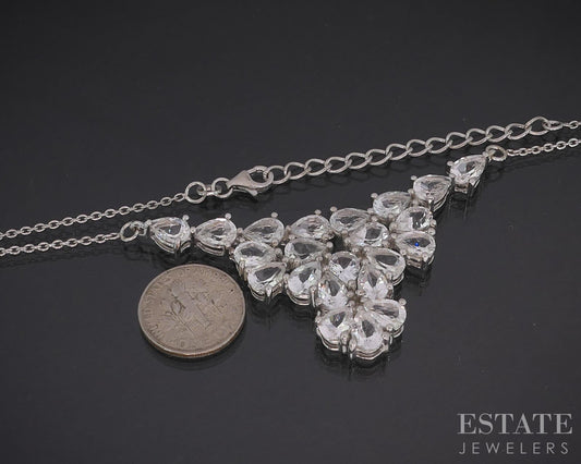 Sterling Silver Natural White Topaz Ladies Collar Necklace 13.5g 18"L i19719