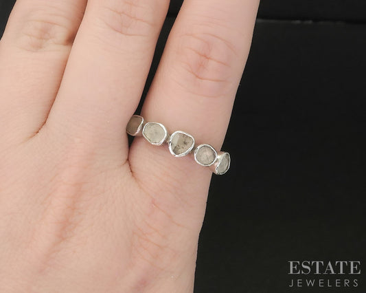 Sterling Silver Rose Cut 1ctw Natural Diamond Ladies Band Ring 1.8g i19736