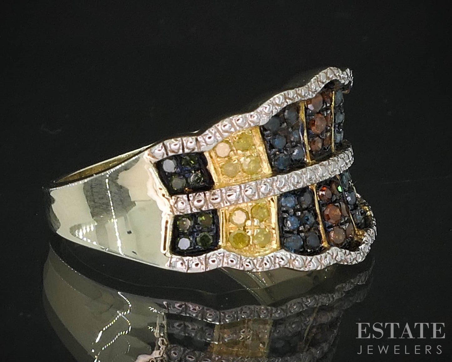 Sterling Silver Natural Multi Colored Diamond Ladies Band Ring 4.5g i19758