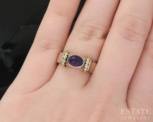 18k & Sterling Cabochon Natural Amethyst Ladies Band Ring 6g i19757