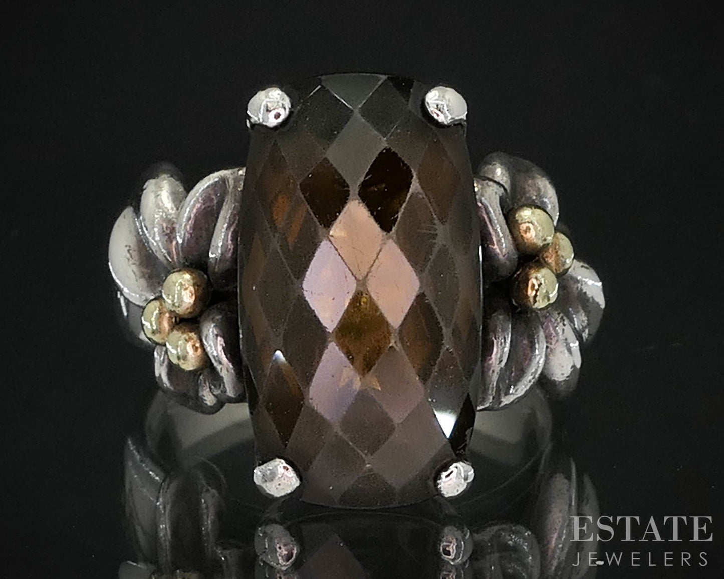 18k & Sterling Ann King Natural Smoky Quartz Ladies Ring 12.2g i19756