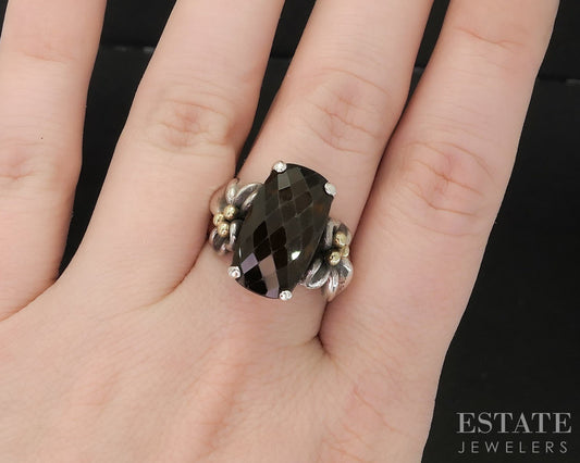 18k & Sterling Ann King Natural Smoky Quartz Ladies Ring 12.2g i19756