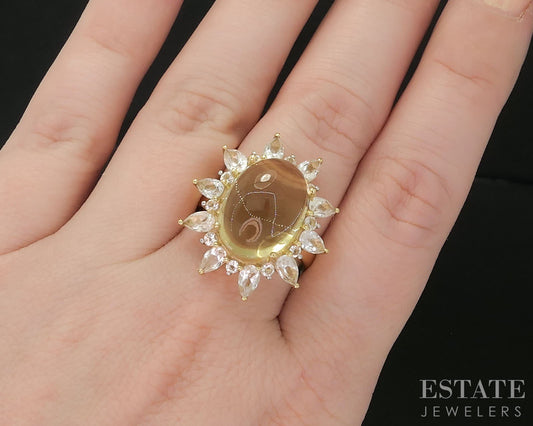 Sterling Natural Lemon Quartz & White Topaz Cocktail Ladies Ring 9.1g i19755