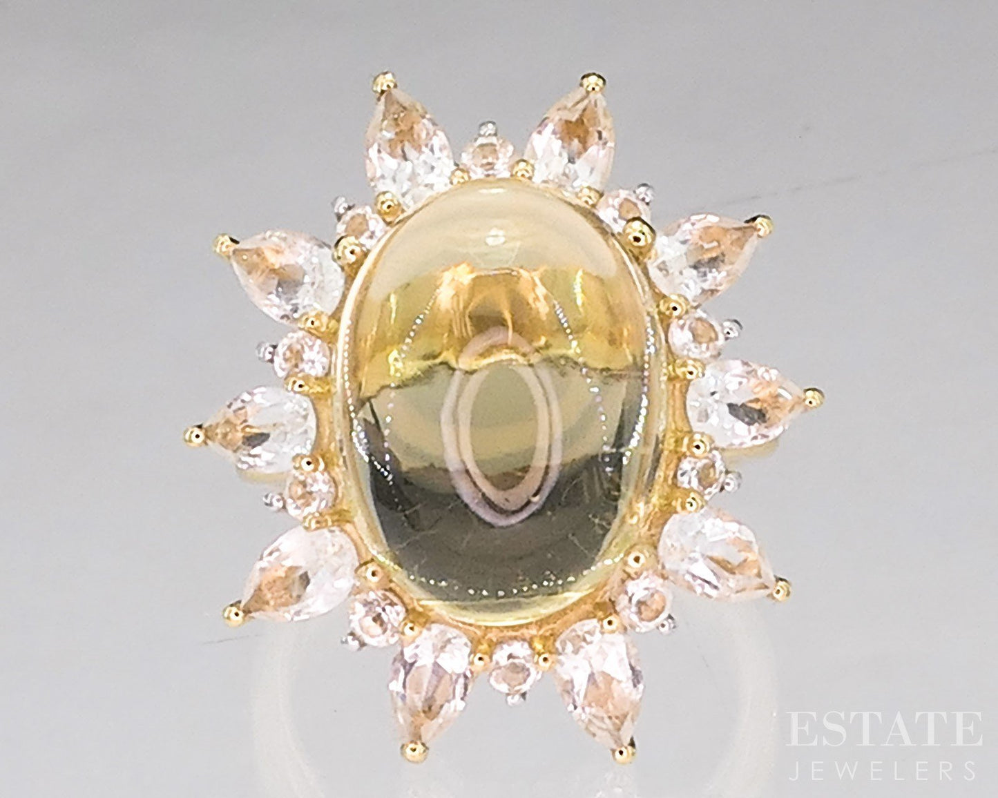 Sterling Natural Lemon Quartz & White Topaz Cocktail Ladies Ring 9.1g i19755