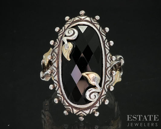18k & Sterling Barbara Bixby Natural Black Onyx Floral Ladies Ring 10g i19753