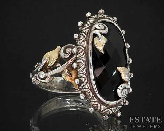 18k & Sterling Barbara Bixby Natural Black Onyx Floral Ladies Ring 10g i19753