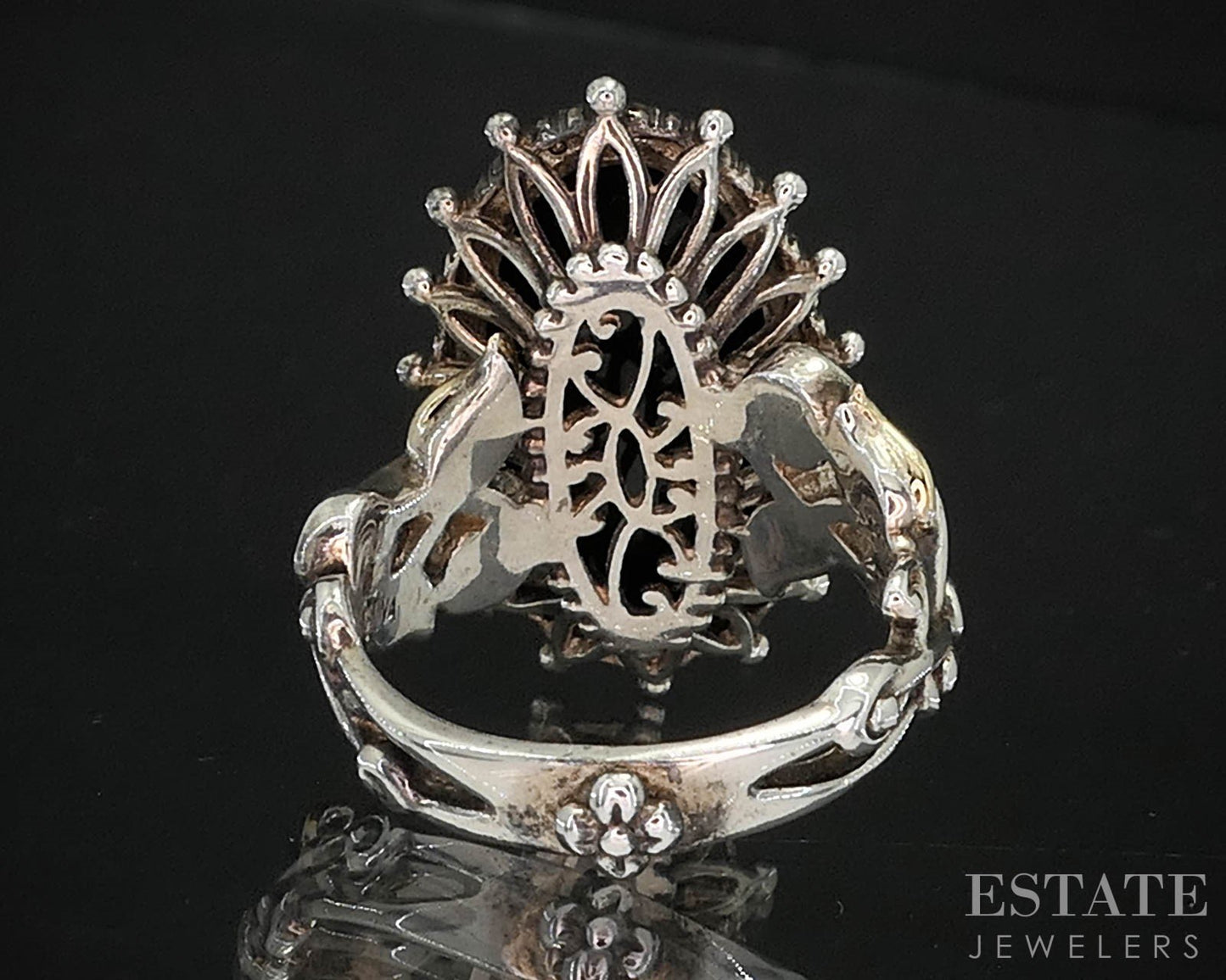 18k & Sterling Barbara Bixby Natural Black Onyx Floral Ladies Ring 10g i19753