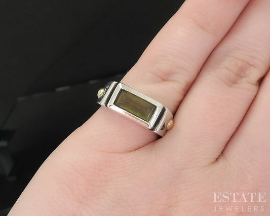 18k & Sterling John Atencio Cabochon Natural Peridot Band Ring 7.6g i19752